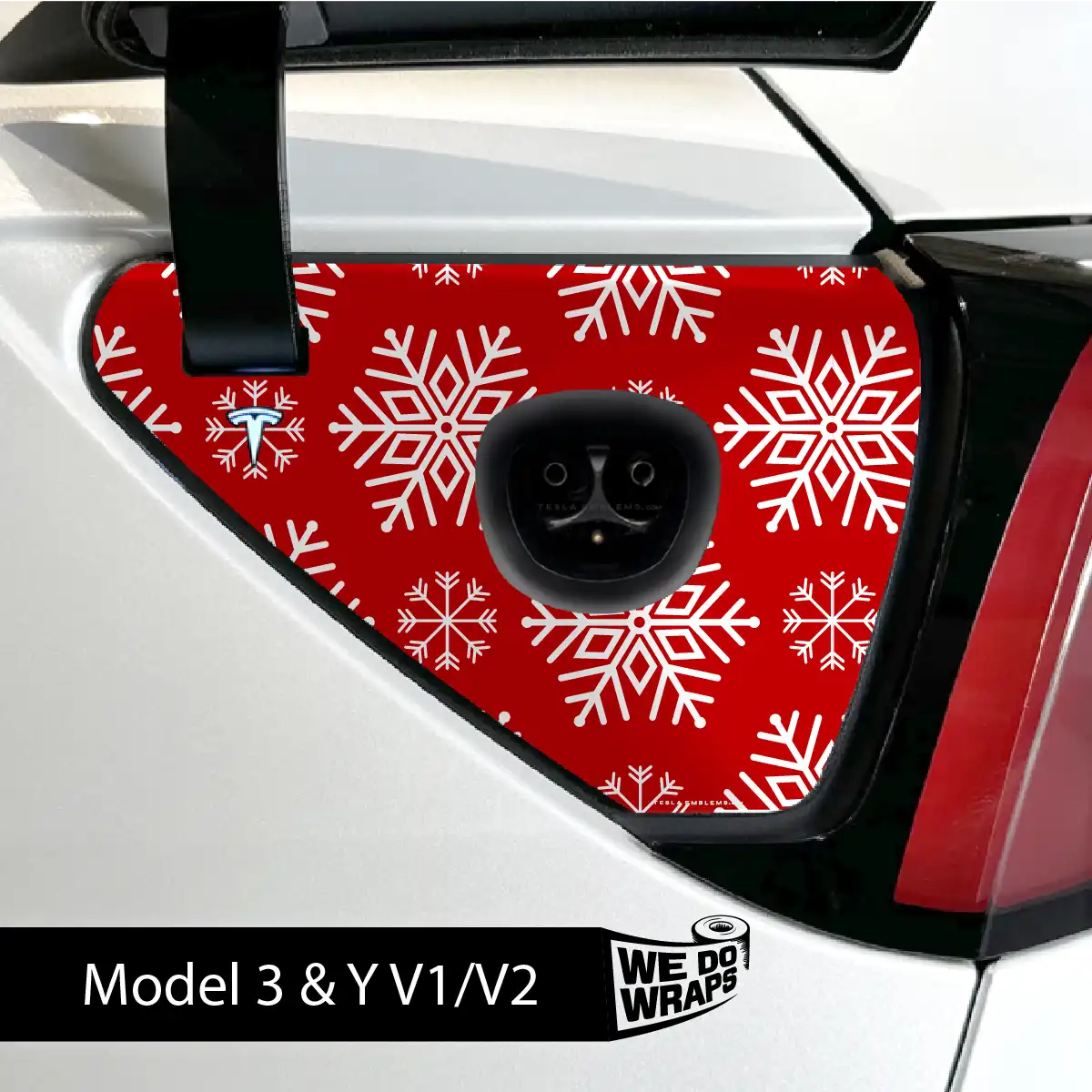 Snowflake Tesla Charge Port Wrap | Model 3 - Tesla Emblems