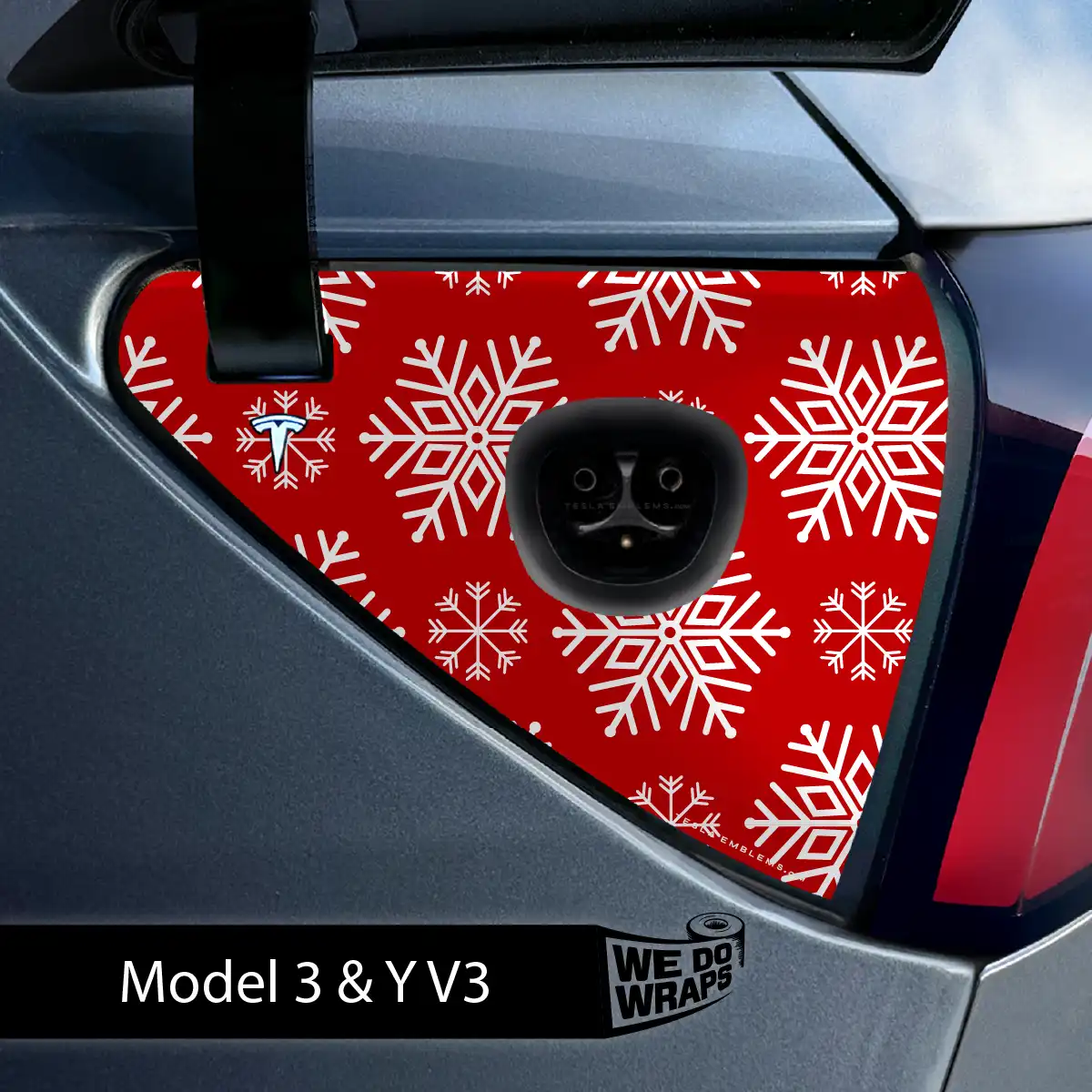 Snowflake Tesla Charge Port Wrap | Model 3 - Tesla Emblems