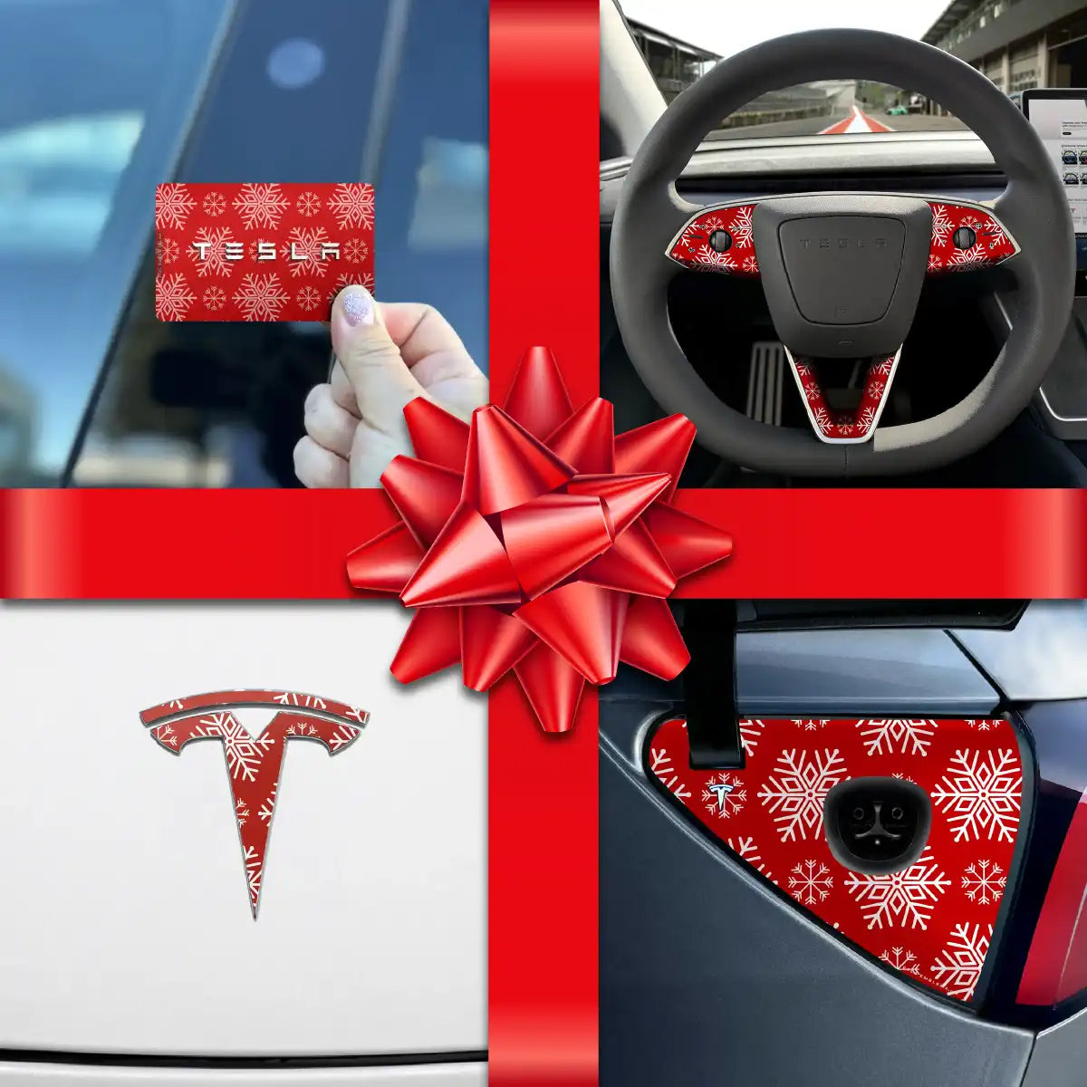Holiday Bundle Snowflakes Tesla Wrap Kit | Model 3 - Tesla Emblems