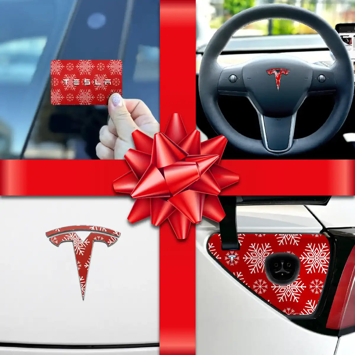 Holiday Bundle Snowflakes Tesla Wrap Kit | Model 3 - Tesla Emblems