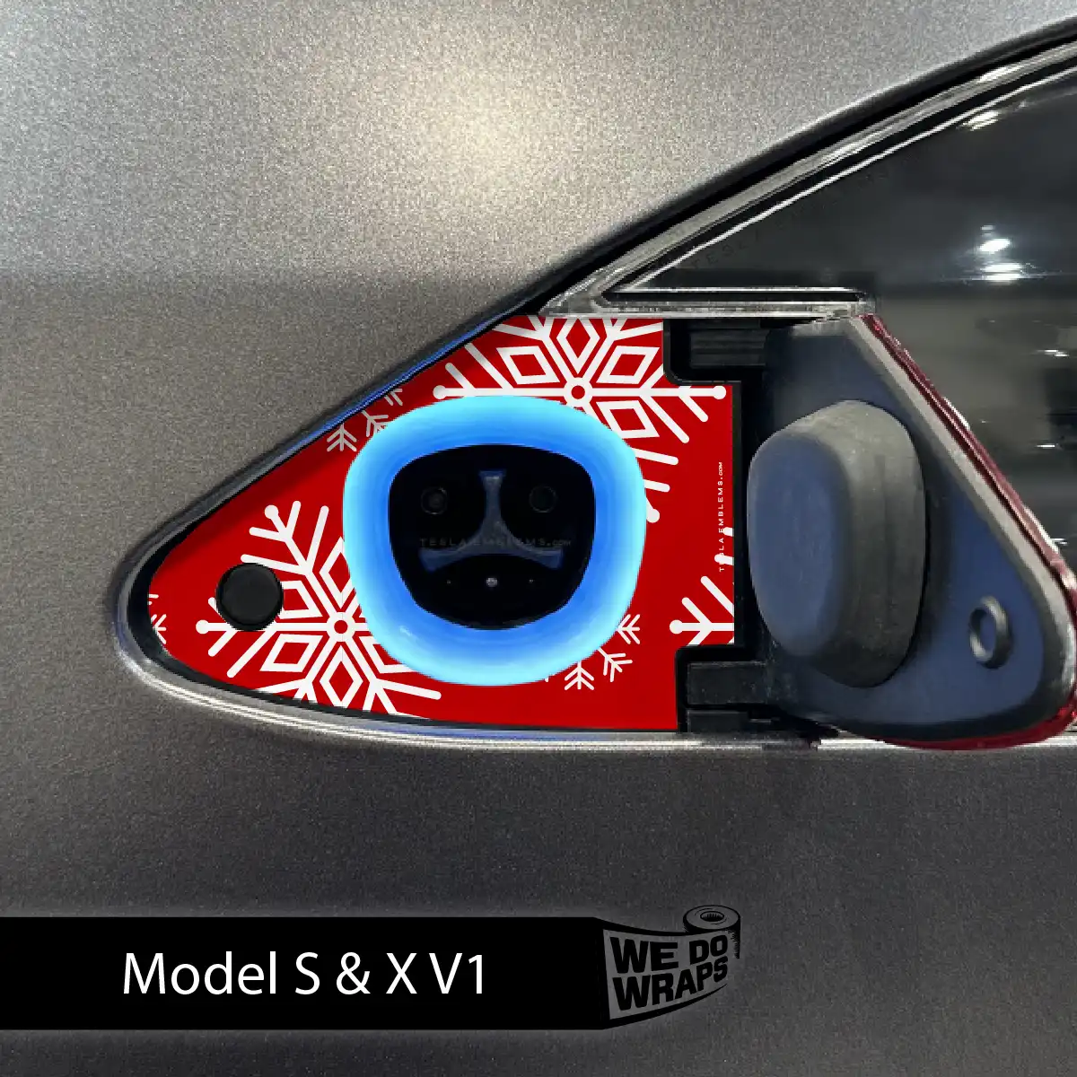 Snowflake Tesla Charge Port Wrap | Model S - Tesla Emblems