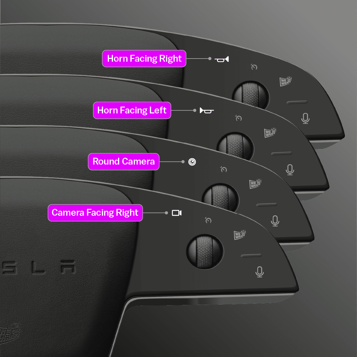 3M Carbon Fiber Tesla Steering Wheel Trim Decal Kit (3pcs) | MX Feb 2021+ - Tesla Emblems