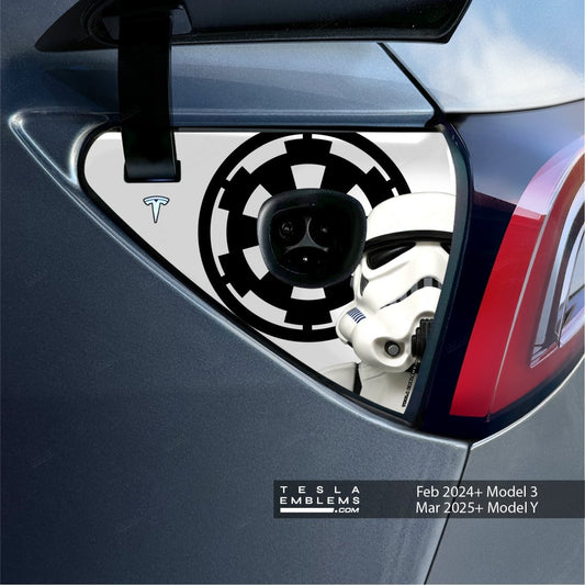 Storm Trooper Tesla Charge Port Wrap | Model Y - Tesla Emblems