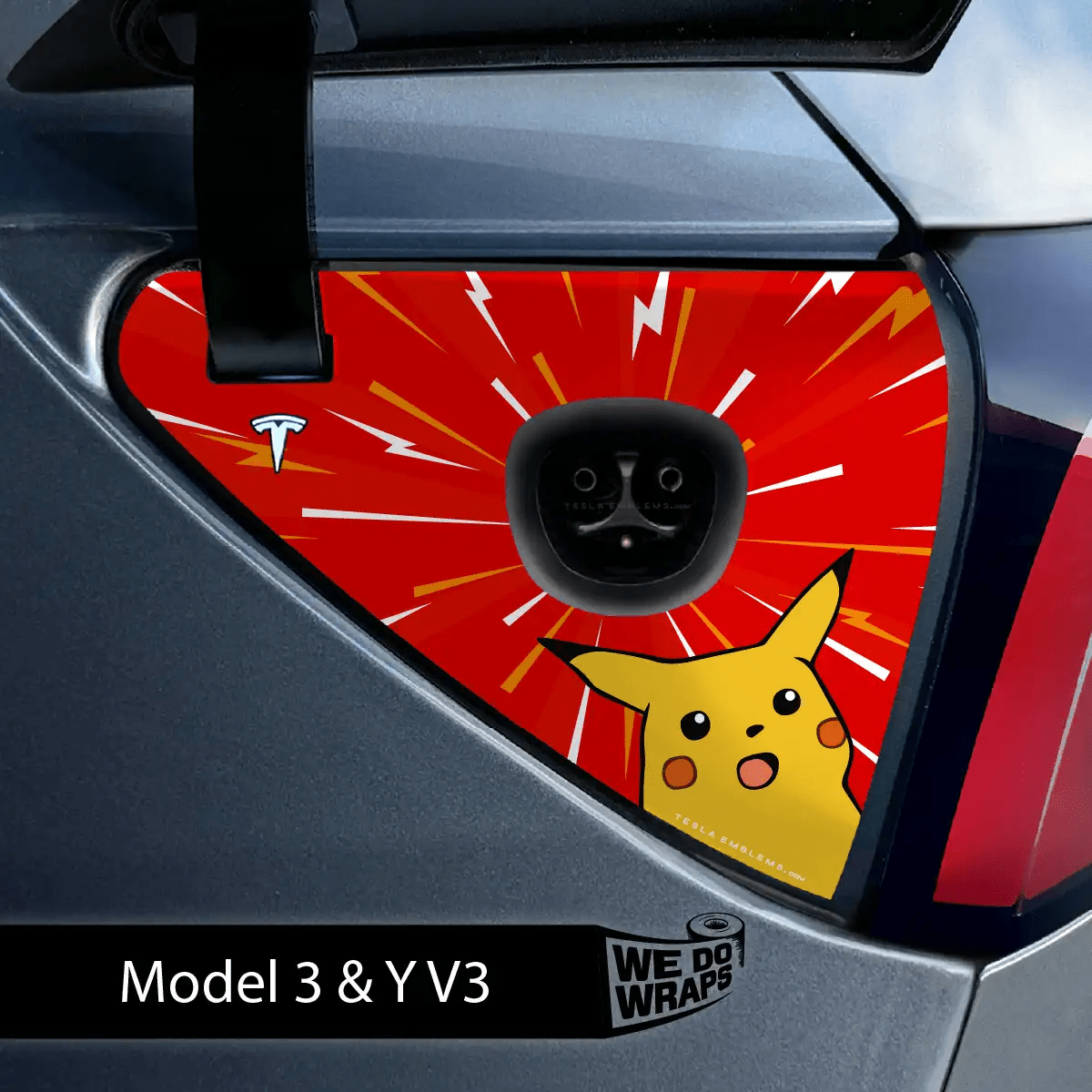Shockachu Tesla Charge Port Wrap | Model 3 - Tesla Emblems