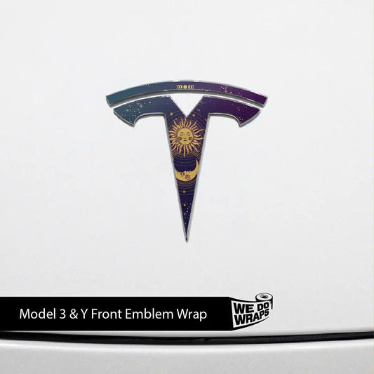 Tarot Moon and Sun Tesla Emblem Decals (Front + Back) | Model Y - Tesla Emblems