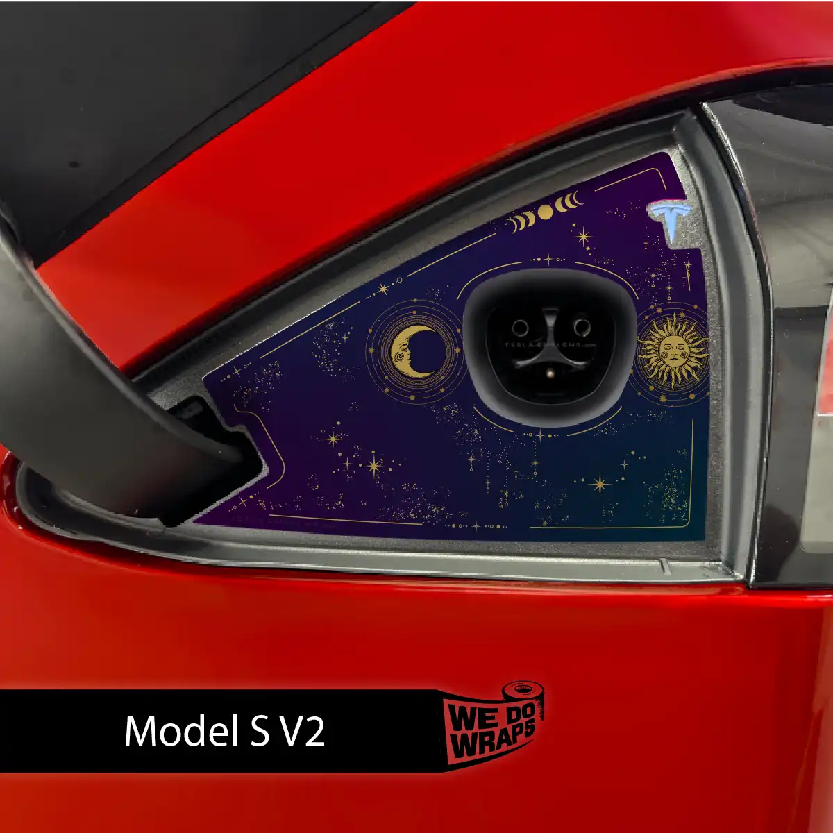 Tarot Sun and Moon Tesla Charge Port Wrap | Model S - Tesla Emblems