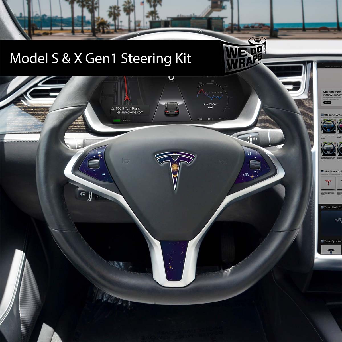Tarot Sun and Moon Tesla Steering Wheel Wrap | Model S - Tesla Emblems