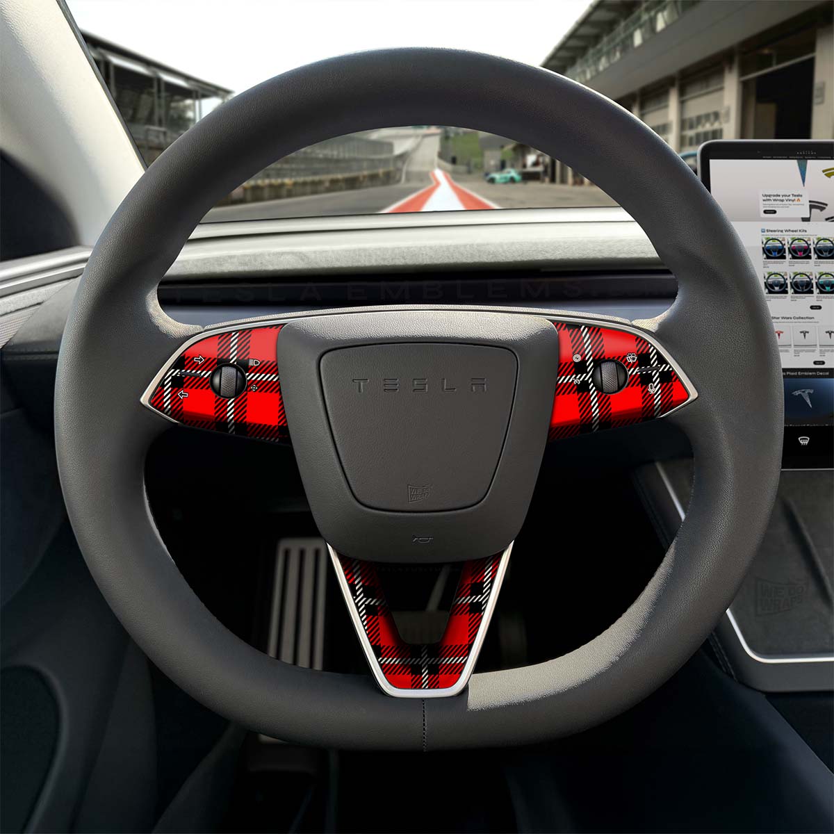 Tartan Plaid Tesla Steering Wheel Trim Decal Kit (3pcs) | M3 Feb 2024 - '25 Refresh - Tesla Emblems