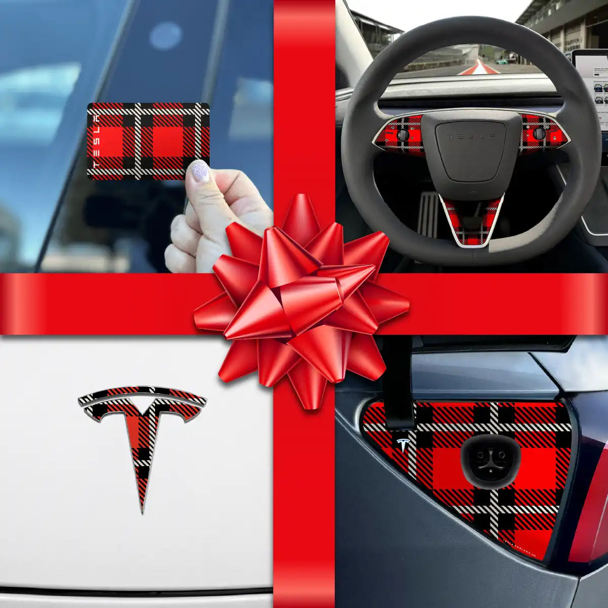 Holiday Bundle Tartan Plaid Tesla Wrap Kit | Model 3 - Tesla Emblems