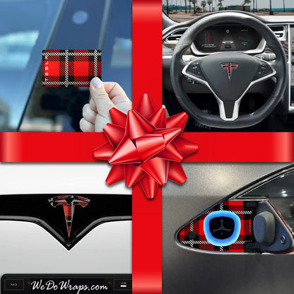 Holiday Bundle Tartan Plaid Tesla Wrap Kit | Model S - Tesla Emblems