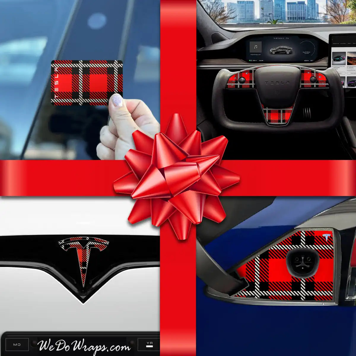 Holiday Bundle Tartan Plaid Tesla Wrap Kit | Model X - Tesla Emblems
