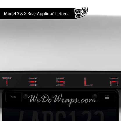 Tartan Plaid Tesla Emblem Decals (Front + Back) | Model X - Tesla Emblems