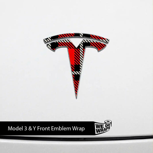 Tartan Plaid Tesla Emblem Decals (Front + Back Emblem Decals) | Model Y
