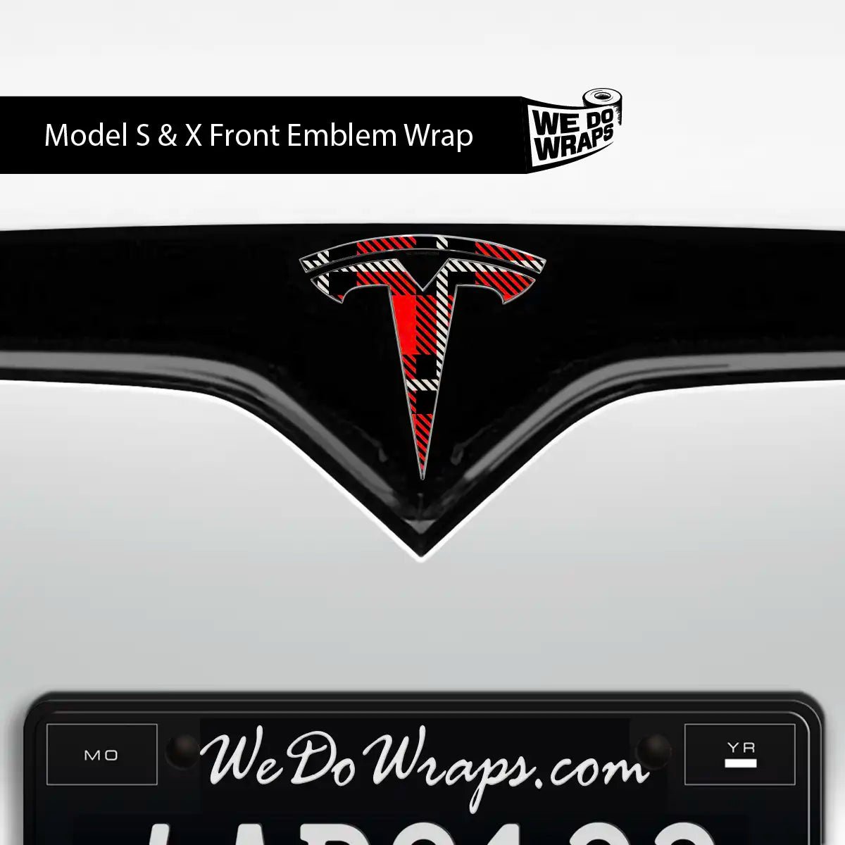 Tartan Plaid Tesla Emblem Decals (Front + Back Emblem Decals) | Model S - Tesla Emblems