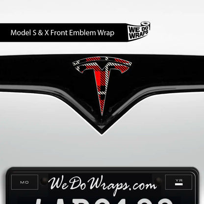 Tartan Plaid Tesla Emblem Decals (Front + Back Emblem Decals) | Model S - Tesla Emblems