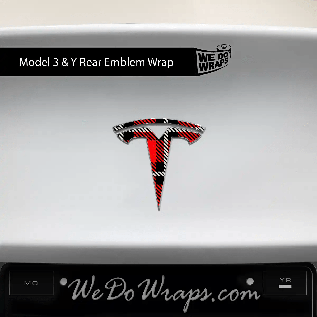Tartan Plaid Tesla Emblem Decals (Front + Back Emblem Decals) | Model Y