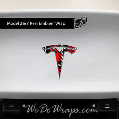 Tartan Plaid Tesla Emblem Decals (Front + Back Emblem Decals) | Model Y