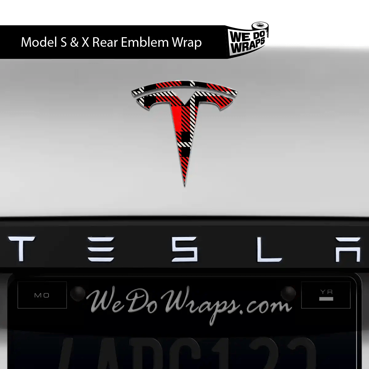 Tartan Plaid Tesla Emblem Decals (Front + Back Emblem Decals) | Model S - Tesla Emblems
