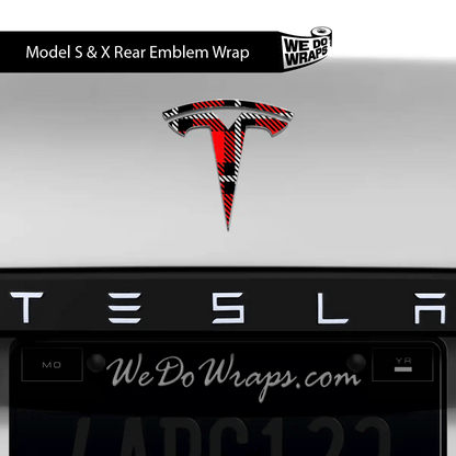 Tartan Plaid Tesla Emblem Decals (Front + Back Emblem Decals) | Model S - Tesla Emblems