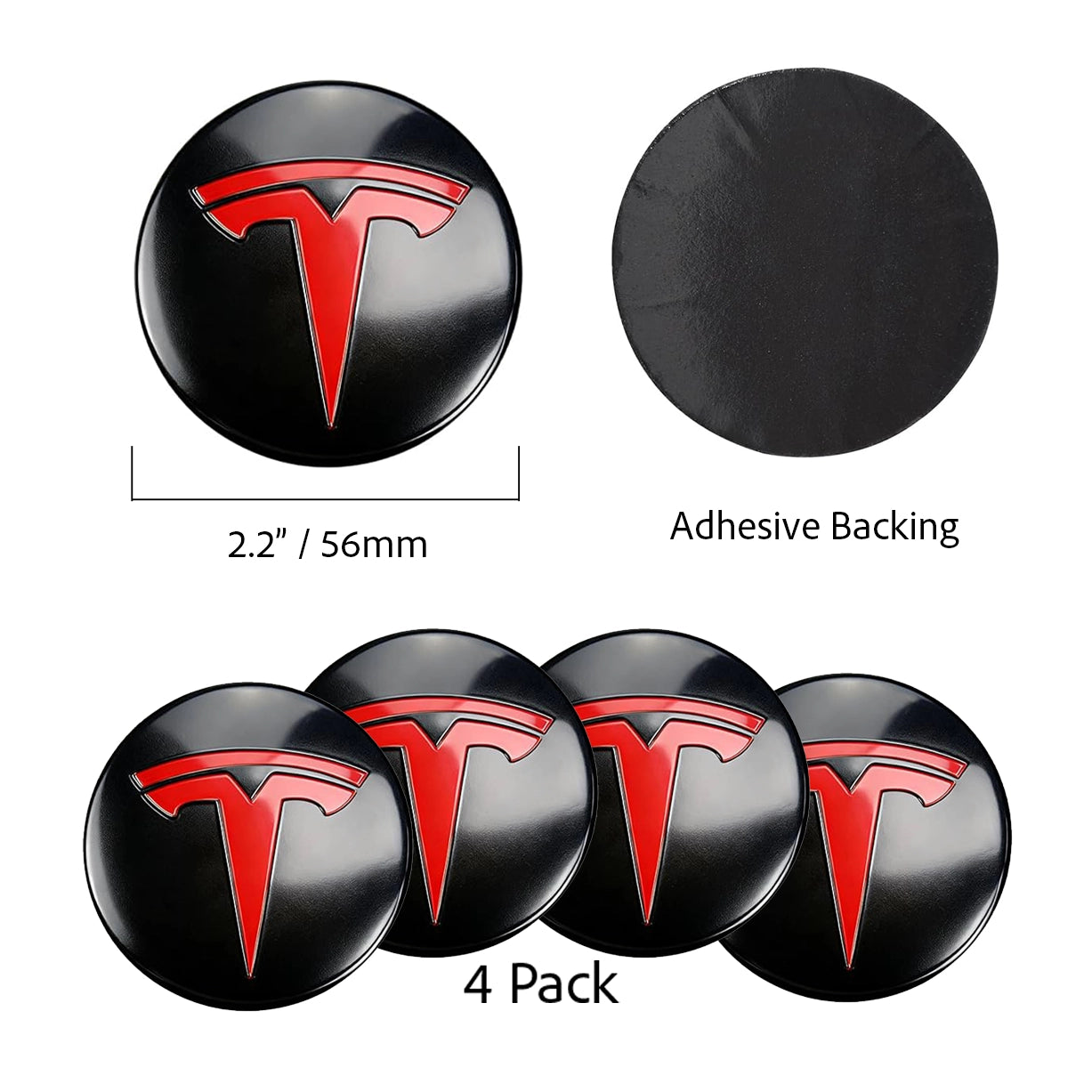 Tesla Logo Center Wheel Cap Overlays (4pcs) - Tesla Emblems