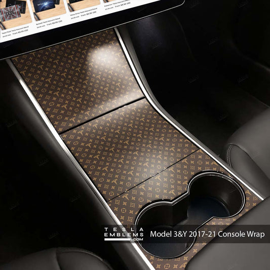 Designer LV Tesla Pattern Center Console Wrap Kit | 2017-2021 Model 3 & Y - Tesla Emblems