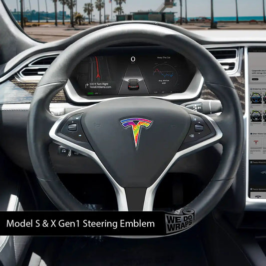 Tie Dye Tesla Steering Wheel Emblem Decal - Tesla Emblems