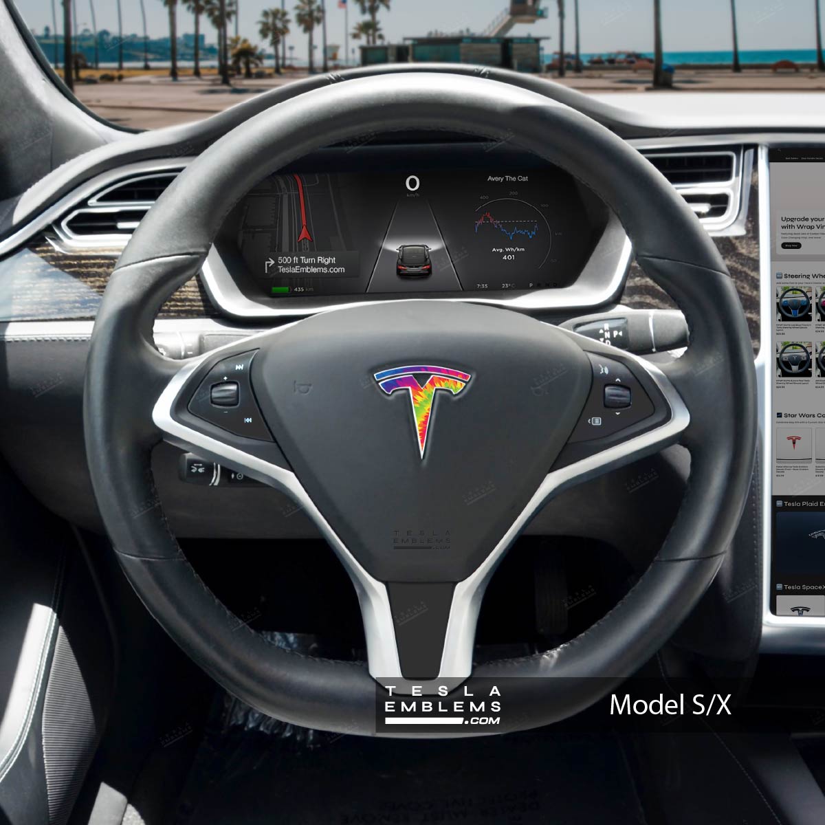 Tie Dye Tesla Steering Wheel Emblem Decal - Tesla Emblems