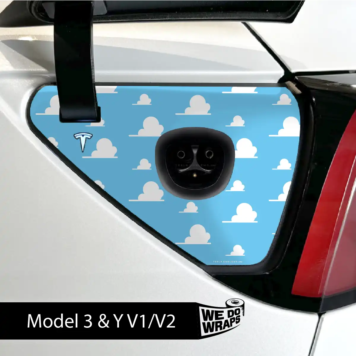 Toy Clouds Tesla Charge Port Wrap | Model 3 - Tesla Emblems
