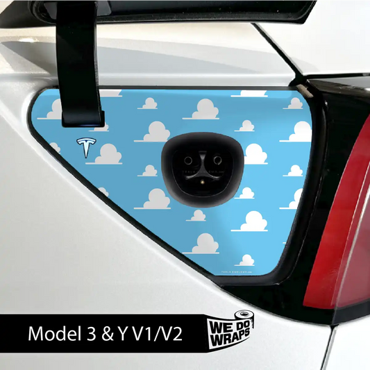 Toy Clouds Tesla Charge Port Wrap | Model 3 - Tesla Emblems