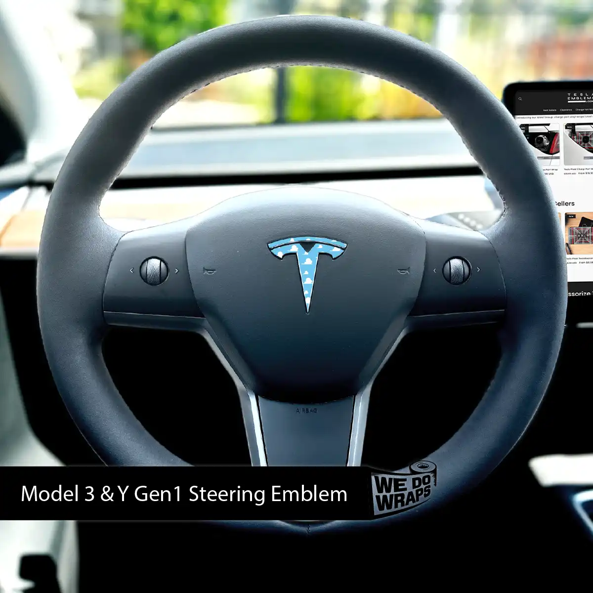 Toy Clouds Tesla Steering Wheel Emblem Decal | Model Y - Tesla Emblems