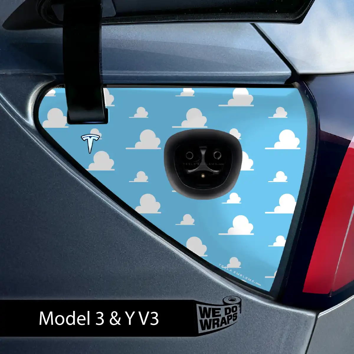 Toy Clouds Tesla Charge Port Wrap | Model 3 - Tesla Emblems