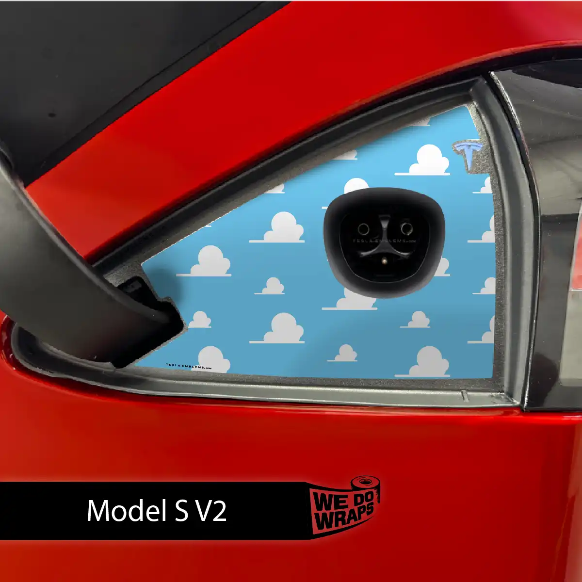 Toy Clouds Tesla Charge Port Wrap | Model S - Tesla Emblems