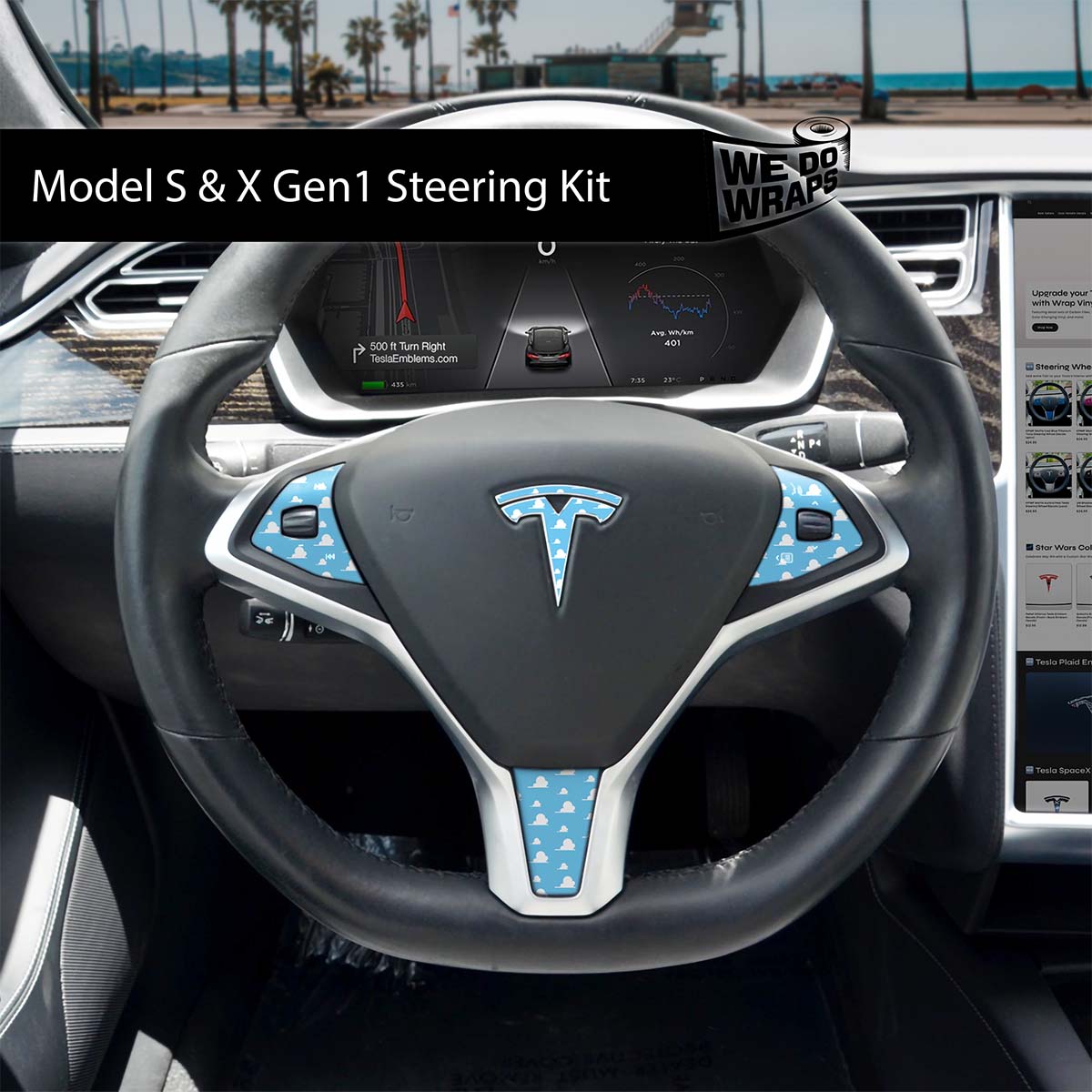Toy Clouds Tesla Steering Wheel Wrap | Model S - Tesla Emblems