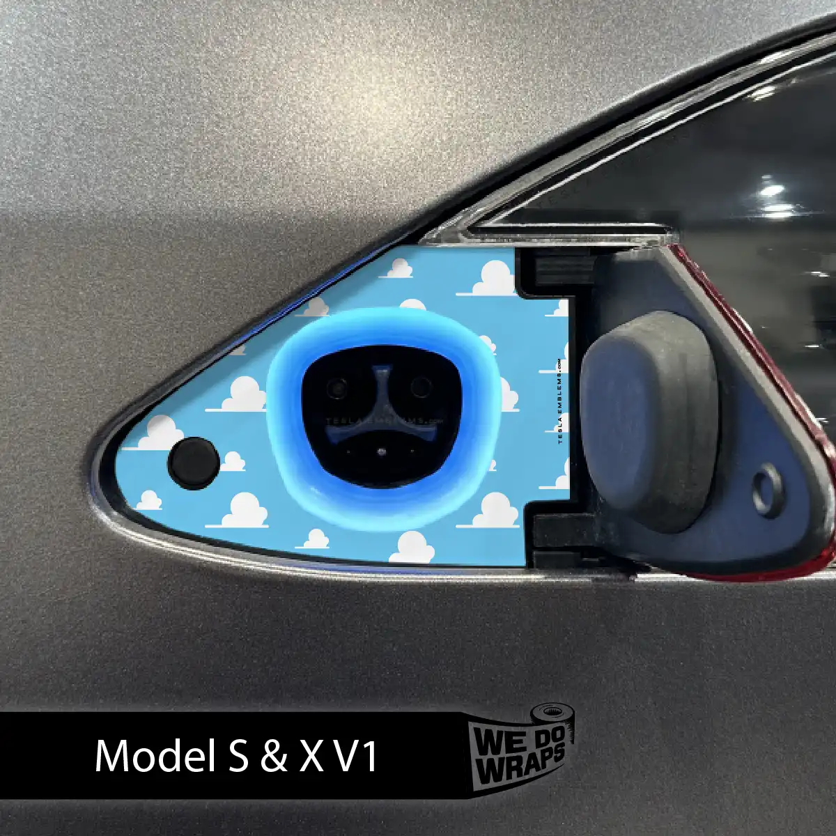 Toy Clouds Tesla Charge Port Wrap | Model S - Tesla Emblems