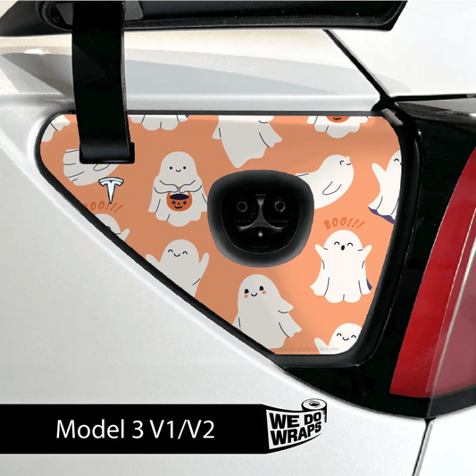 Trick - or - Treat Ghost Tesla Charge Port Wrap | Model 3 - Tesla Emblems