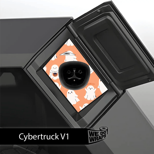 Trick - or - Treat Ghost Tesla Charge Port Wrap | Cybertruck - Tesla Emblems