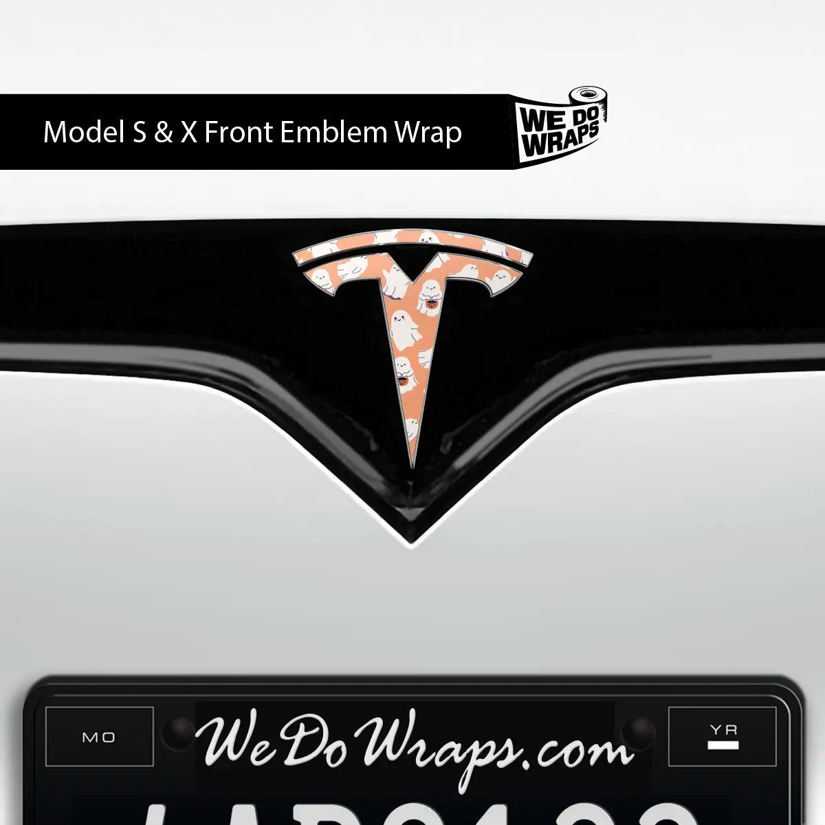 Trick - or - Treat Ghost Tesla Emblem Decals (Front + Back Emblem Decals) - Tesla Emblems