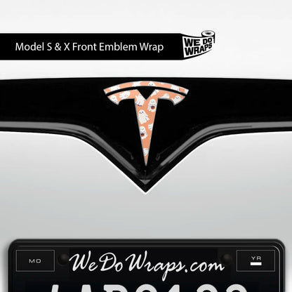Trick - or - Treat Ghost Tesla Emblem Decals (Front + Back Emblem Decals) - Tesla Emblems