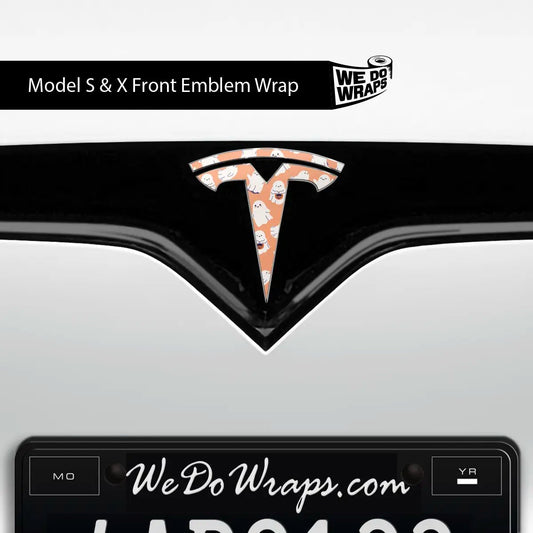 Trick - or - Treat Ghost Tesla Emblem Decals (Front + Back Emblem Decals) - Tesla Emblems