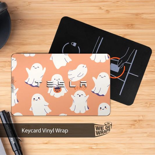 Trick - or - Treat Ghost Tesla Keycard Decal - Tesla Emblems