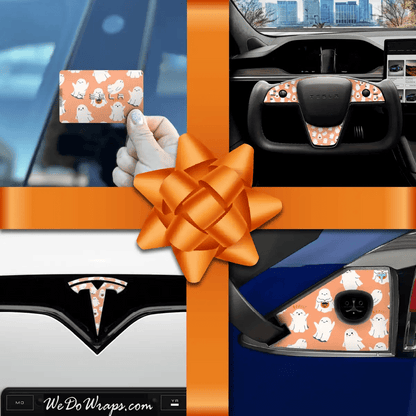 Holiday Bundle Trick - or - Treat Ghost Tesla Wrap Kit | Model X - Tesla Emblems