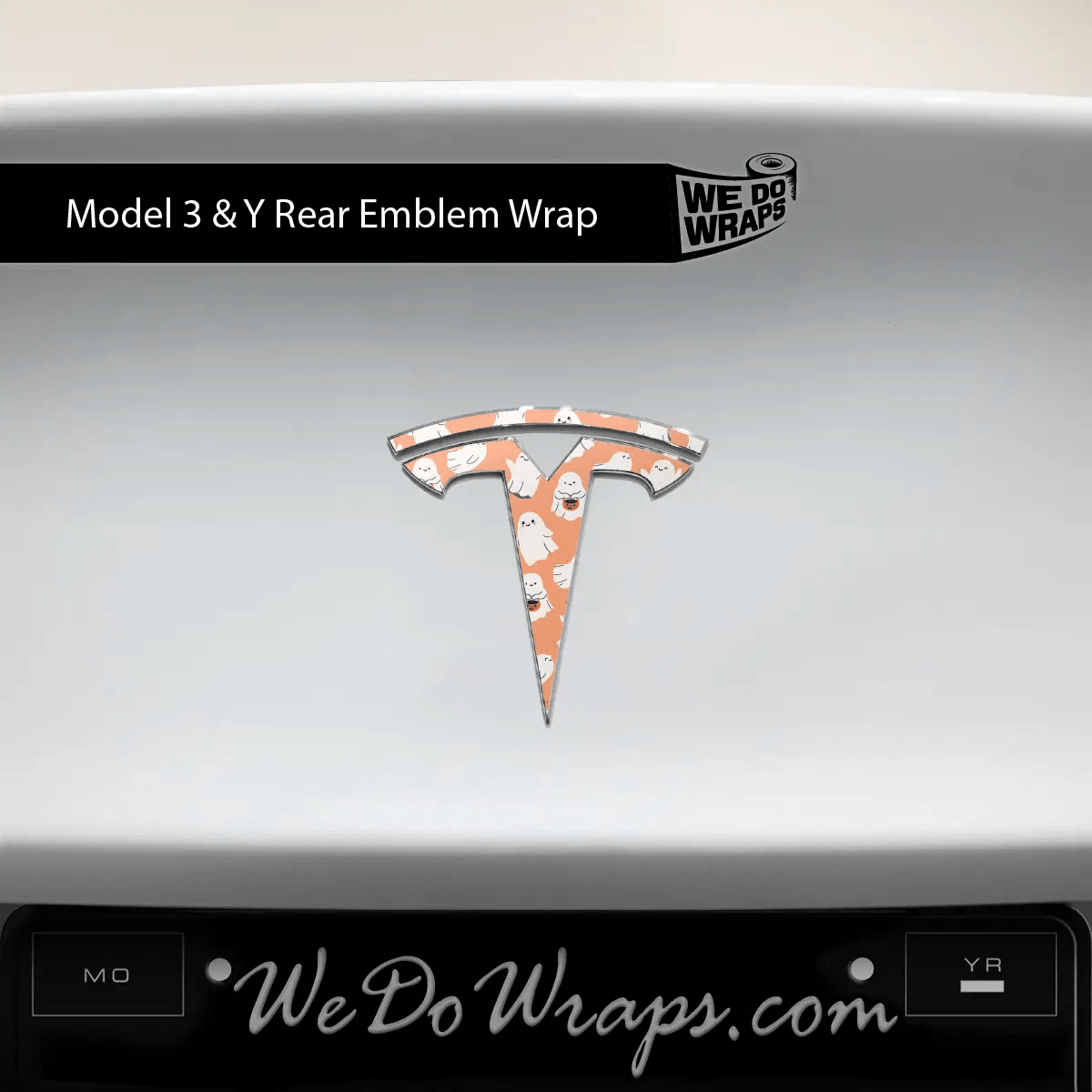 Trick - or - Treat Ghost Tesla Emblem Decals (Front + Back Emblem Decals) - Tesla Emblems