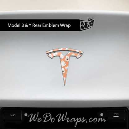 Trick - or - Treat Ghost Tesla Emblem Decals (Front + Back Emblem Decals) - Tesla Emblems