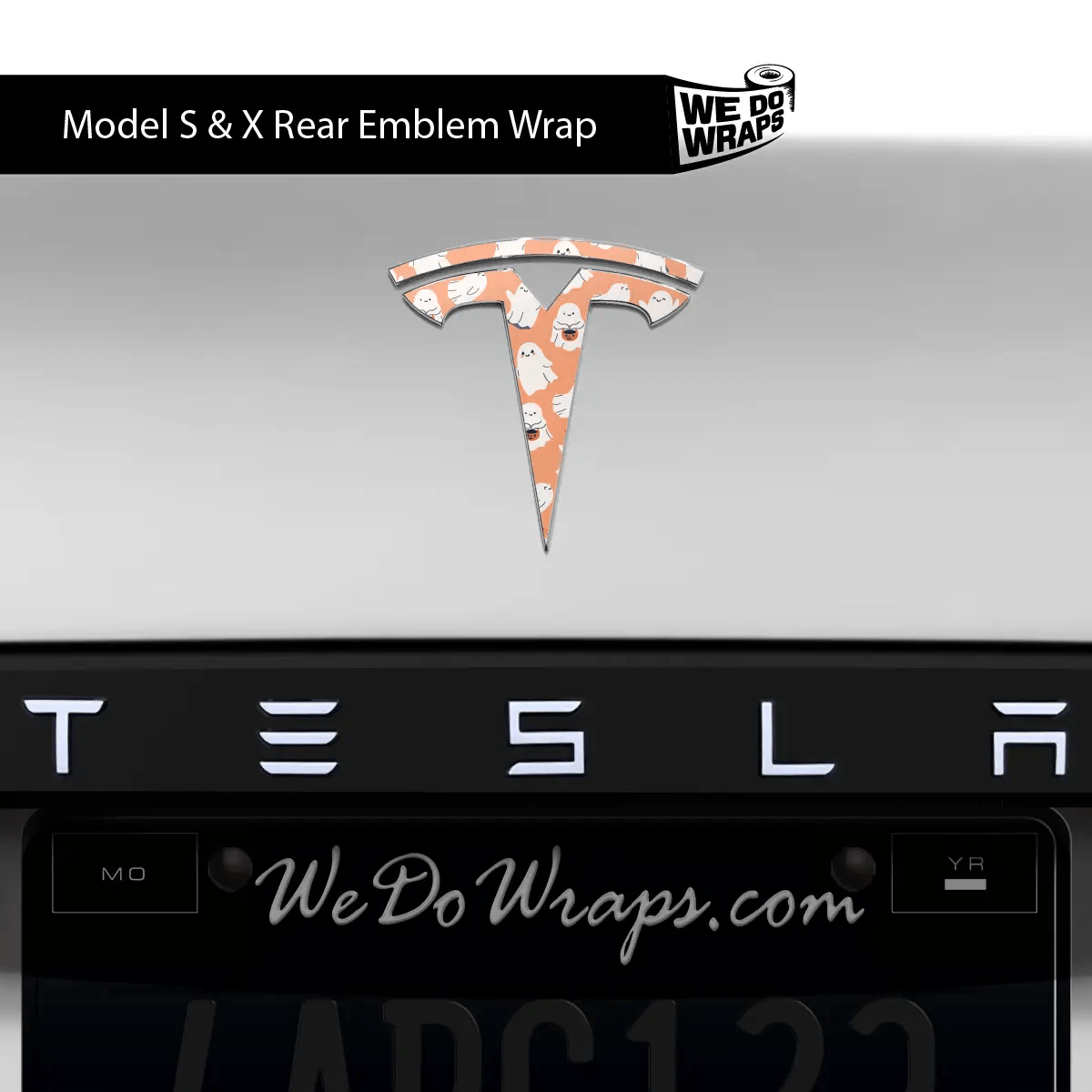 Trick - or - Treat Ghost Tesla Emblem Decals (Front + Back Emblem Decals) - Tesla Emblems