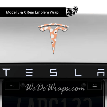 Trick - or - Treat Ghost Tesla Emblem Decals (Front + Back Emblem Decals) - Tesla Emblems