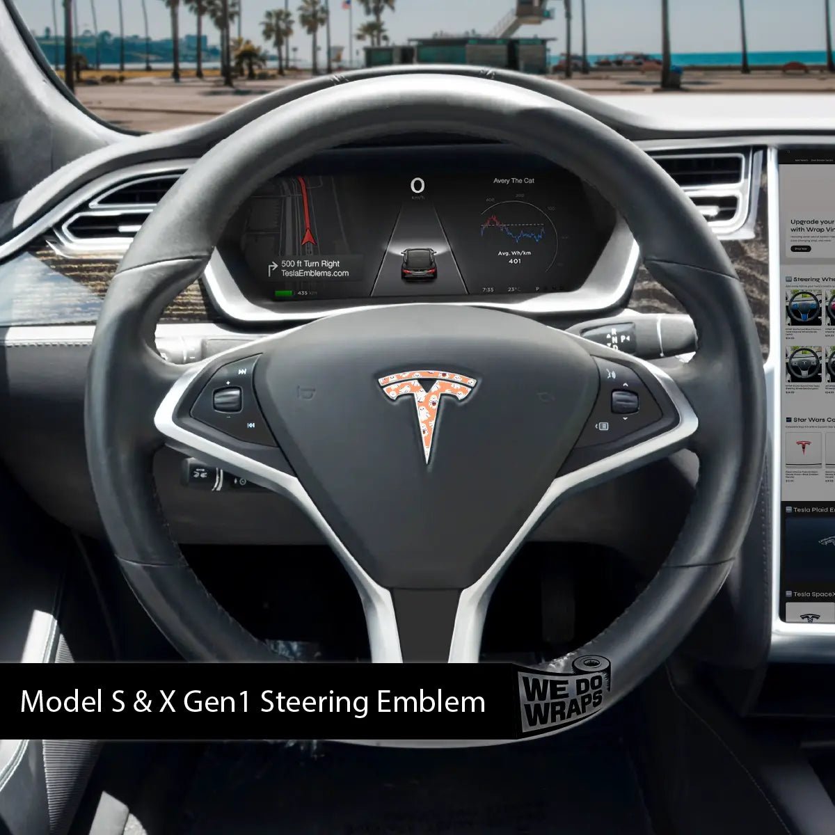 Trick - or - Treat Ghost Tesla Steering Wheel Emblem Decal - Tesla Emblems