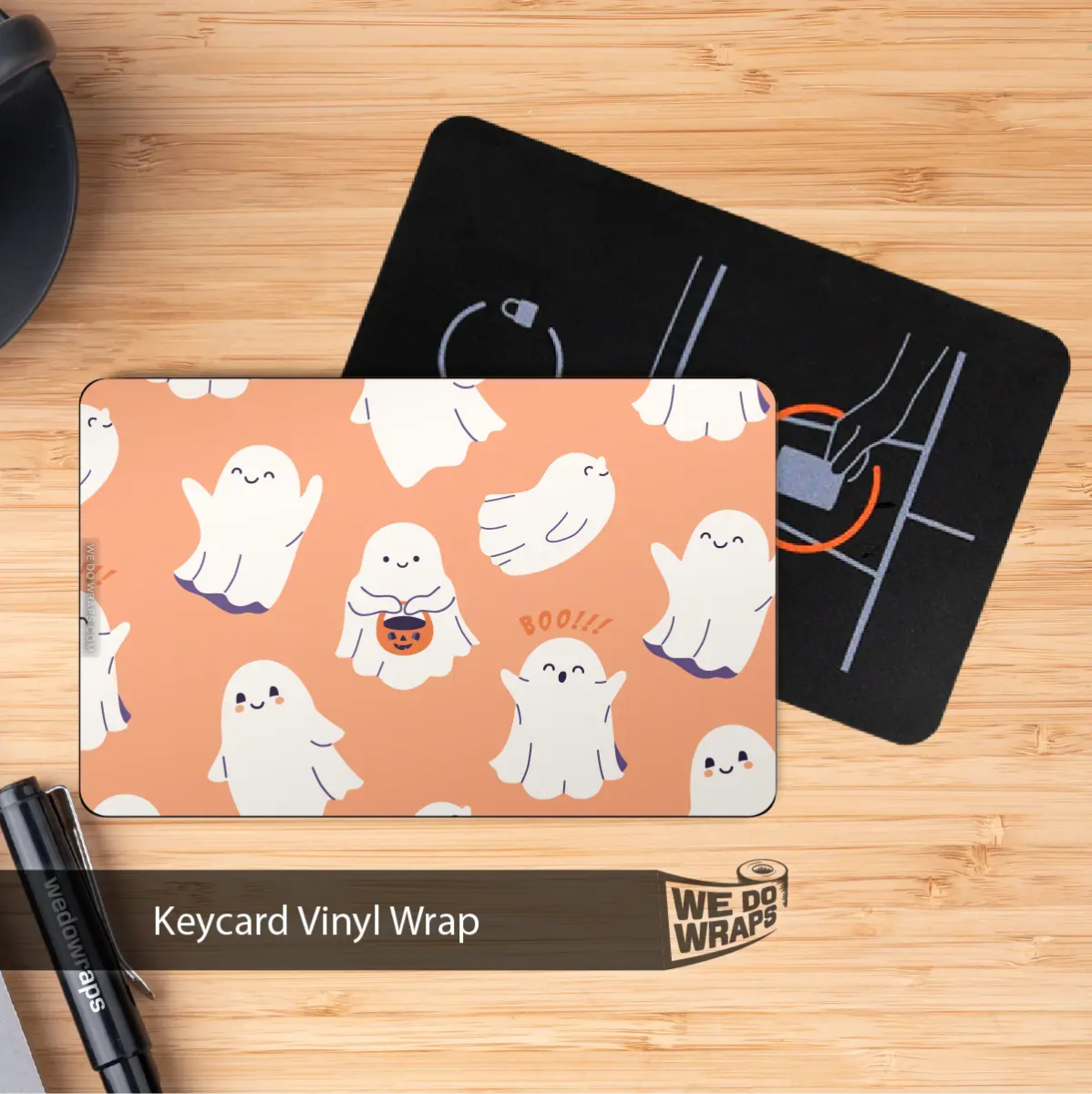 Trick - or - Treat Ghost Tesla Keycard Decal - Tesla Emblems