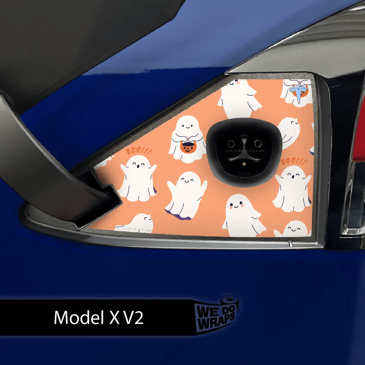 Trick - or - Treat Ghost Tesla Charge Port Wrap | Model X - Tesla Emblems