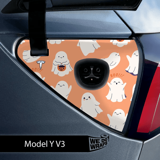 Trick - or - Treat Ghost Tesla Charge Port Wrap | Model Y - Tesla Emblems