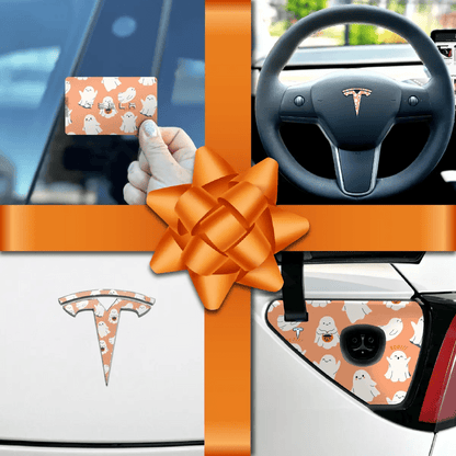 Holiday Bundle Trick - or - Treat Ghost Tesla Wrap Kit - Tesla Emblems